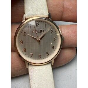 Folio Women’s Rose Gold Quartz Watch White Strap Japan Movement 32.5mm